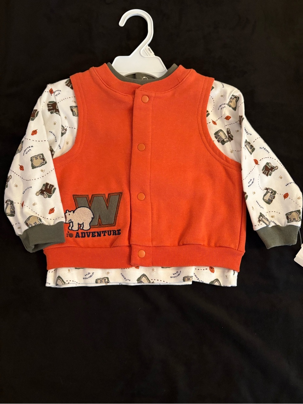 Orange Snap-Front Baby Vest with Polar Bear Patch